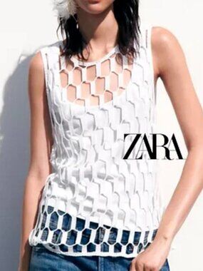 ZARA Layered White Crochet Tank Top - NWT - Small